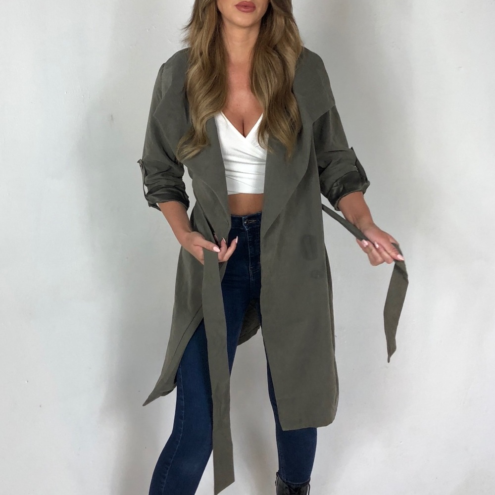 Green duster trench coat- Fall fashion !